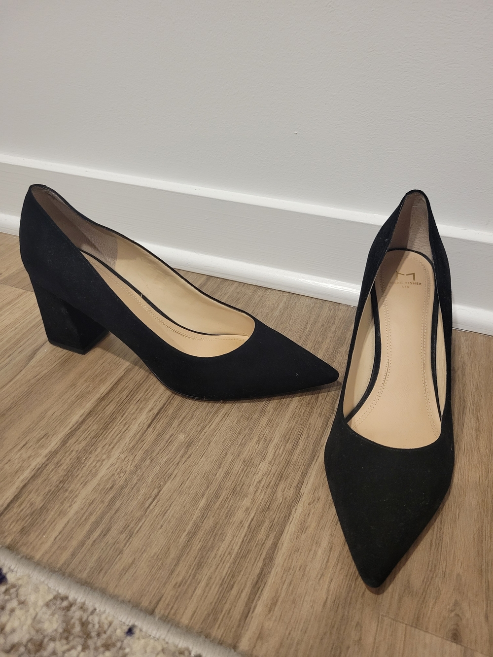 Marc Fisher Black Pointed-Toe Block Heel Pumps